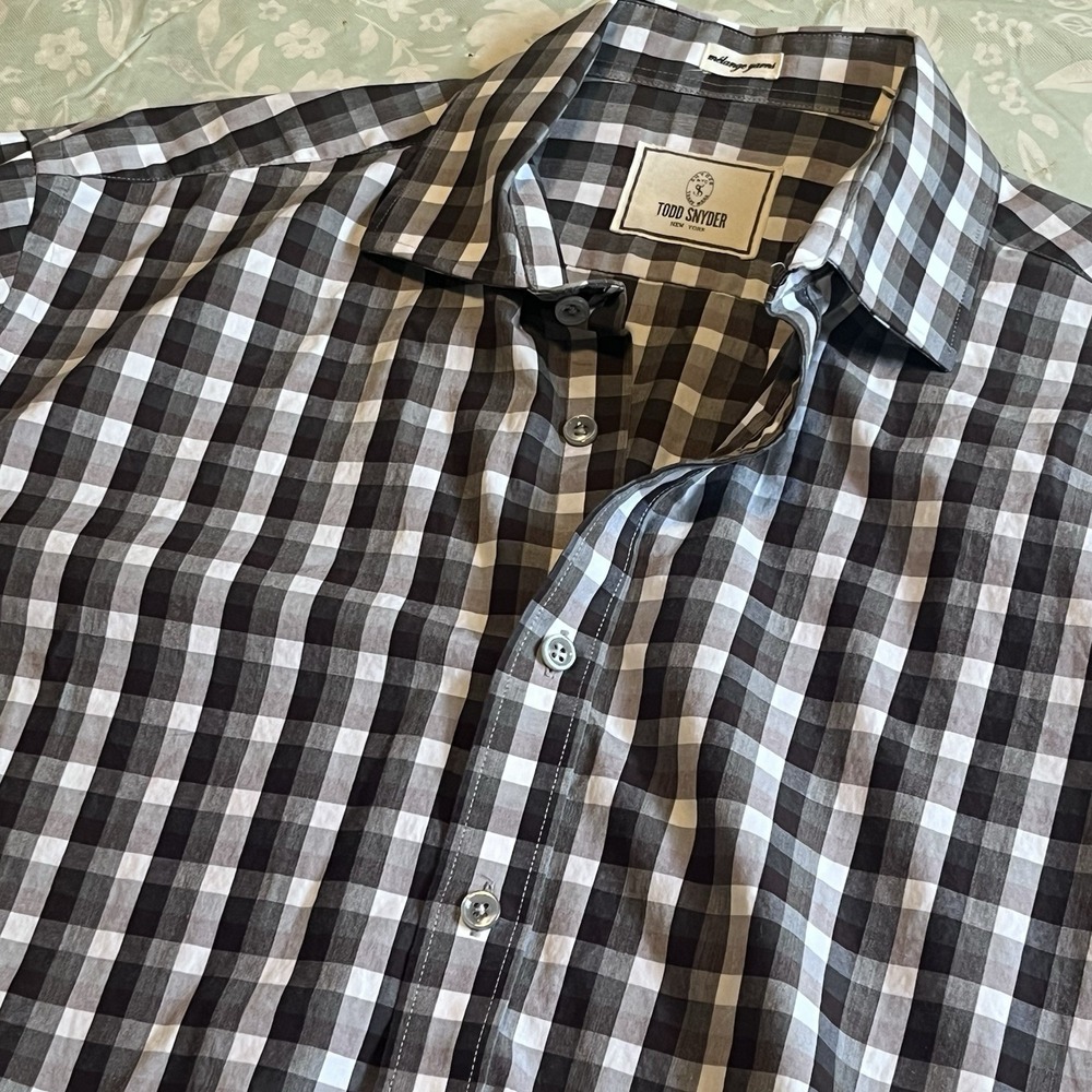 TODD SNYDER melange yarns Gingham Check Button Down Shirt Size 16 32/33 - Picture 4 of 10